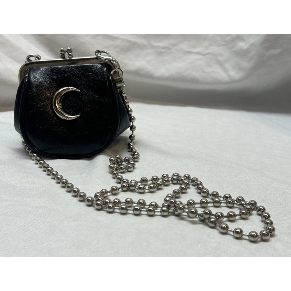 Little Black Crescent Moon Accent Crossbody Clutch Purse Goth Witch Whimsy